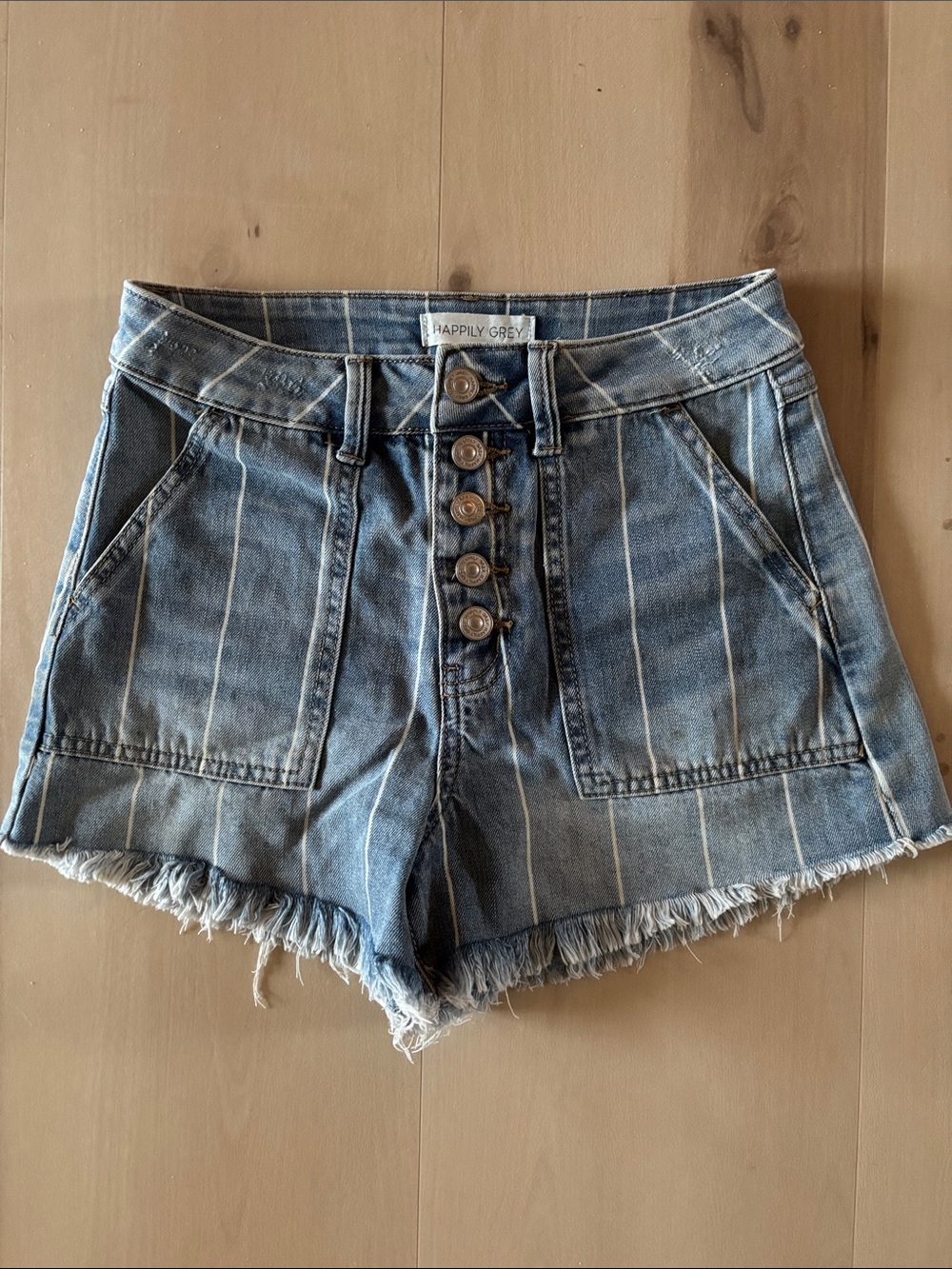 Women's Blue Striped Denim Button-Front Shorts